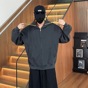 抖音得物二开美式高街重磅结构双层撞色连帽卫衣开衫外套W116图片