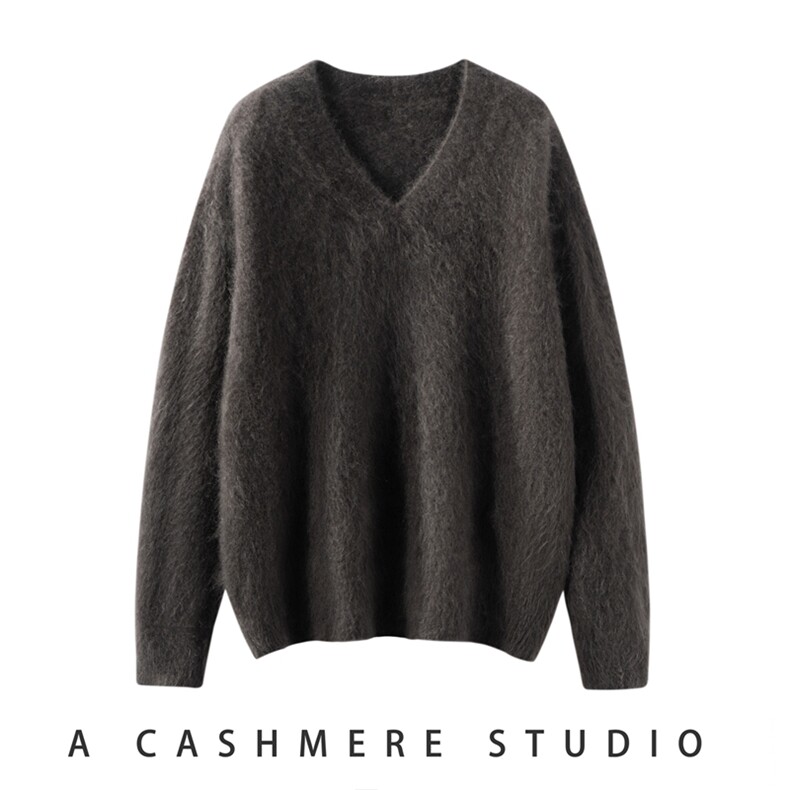 2025舒适百搭秋季新款软糯舒适拉绒v领拉绒羊绒衫,女装羊绒衫,戎叶云台