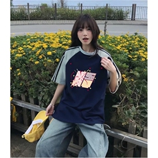 抖音得物品质二开240克宽松纯棉美式潮牌插肩三杠织带短袖T恤，男装T恤，电商A486