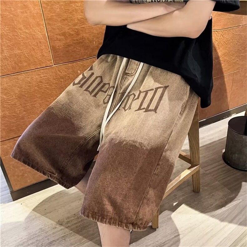 渐变水洗牛仔短裤男夏季阔腿五分裤T1667P40,男装牛仔裤,星座1116-2