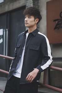 2021外景日系春季新大码拼接纽扣翻领宽松休闲衬衫男C507-P45图片