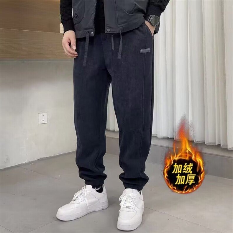 秋冬新款雪尼尔休闲卫裤男潮流百搭加绒加厚宽松直筒束脚运动长裤,男装休闲裤,星座506A