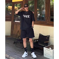 重磅字母印花t恤男夏季美式短袖高级感螺纹棉五分袖，男装T恤，星座506A