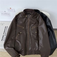 美式复古肌理设计感PU皮衣夹克boxy多口袋廓形机车服外套潮，男装夹克，星座410-6（原星座1304-1）