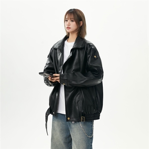 荔枝纹双层领大码M-5XL机车面层PU皮衣男JK78095特P118控178,男装皮衣,星座227-7