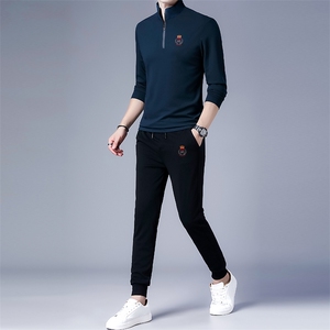 半拉链卫衣套装男运动服装春秋季新款衣服中年商务休闲装两件套图片