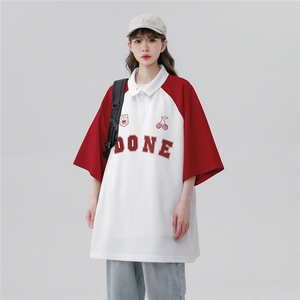 中性风23新款夏季时尚百搭美式翻领印花宽松短袖T恤DT464P45控68图片
