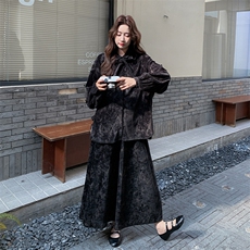 新中式国风印花套装女2025秋季新款复古气质优雅衬衫半身裙两件套，女装套装/套裙，2C007