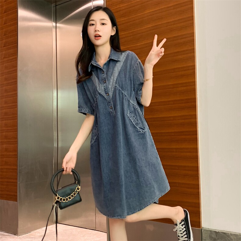 时尚气质牛仔连衣裙2024年夏季新款淑女温柔甜美中长款显瘦裙子,女装连衣裙,梦懿尔