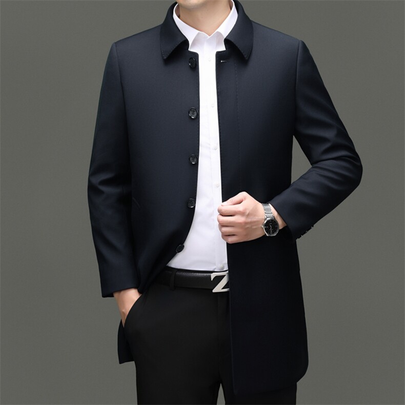 HM8083秋季新款男士风衣翻领商务领导服男装纯色外套图片