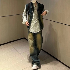 美式ins高街hiphop重工艺水洗微喇复古蓝牛仔裤货号K2320P55，男装牛仔裤，电商A063