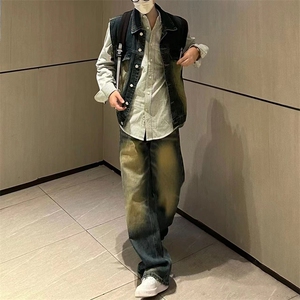 美式ins高街hiphop重工艺水洗微喇复古蓝牛仔裤货号K2320P55图片