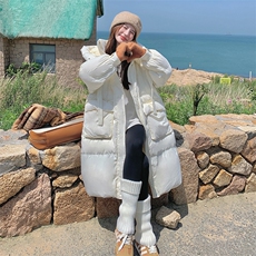 白色连帽羽绒服女中长款2024新款百搭白鸭绒气质保暖面包服外套潮，女装羽绒服，秀美人生
