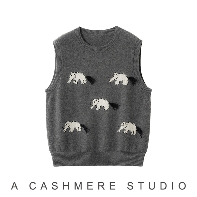 2025年秋季时尚百搭通勤简约休闲圆领小象，女装马甲，致织羊绒