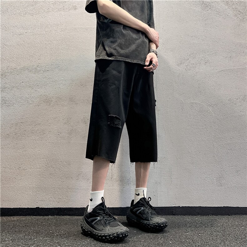 D2053-p45-控68现货风宽松cleanfit牛仔裤七分裤黑暗,男装牛仔裤,星座116