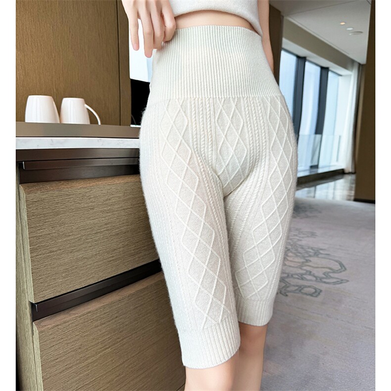 时尚高腰显瘦女秋冬打底短裤保暖柔软贴肤30%羊绒材质舒适百搭,女装打底裤,高粱穗羊绒