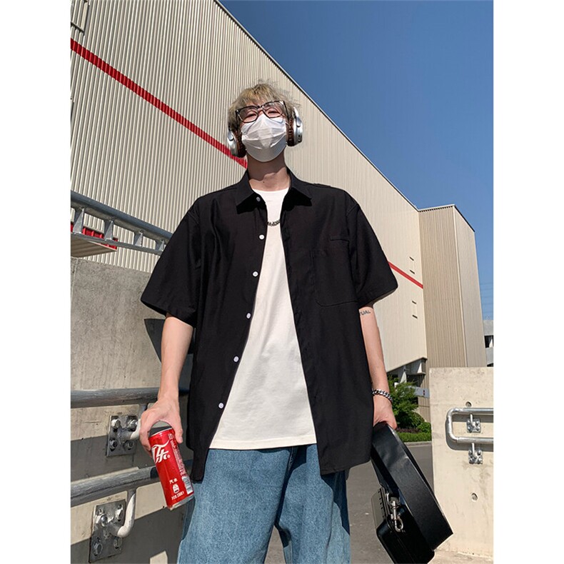 轻奢港风男版纯色轻薄短袖衬衫男女夏季宽松大码DC2248-特价P35,男装衬衫,电商A007