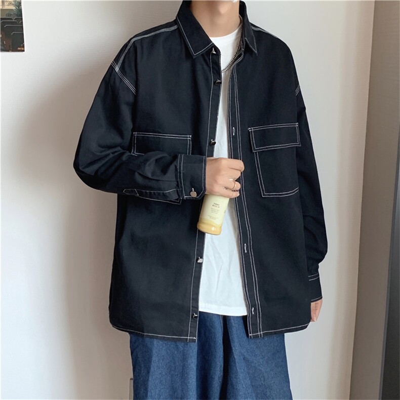 秋装新款纯色长袖衬衣男工装大码衬衫A338-1C91P50，男装衬衫，电商D325