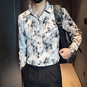 B216 CS8312 P55 2025秋装新款男士印花长袖衬衫 社会小伙风图片