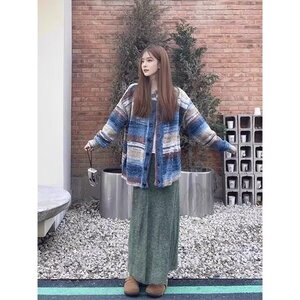 阔腿裤自然腰毛衣外套男春秋日系复古针织衫ins流行长裤时尚常规图片