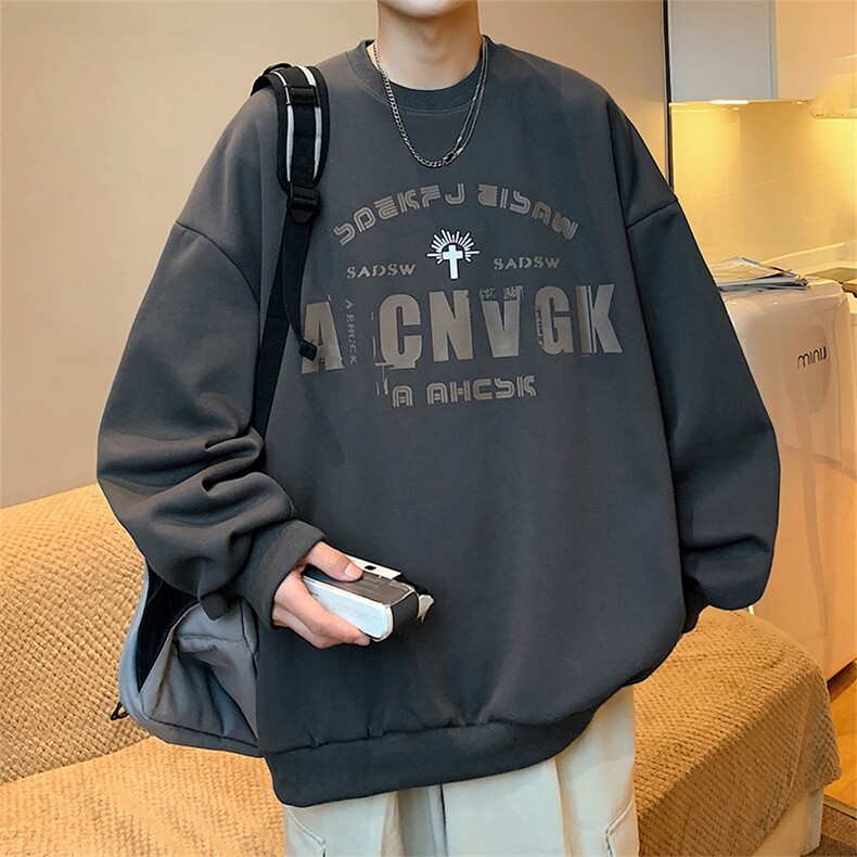 港风圆领卫衣男落肩打底衫潮流百搭上衣外套Y007P28,男装T恤,星座1204-3