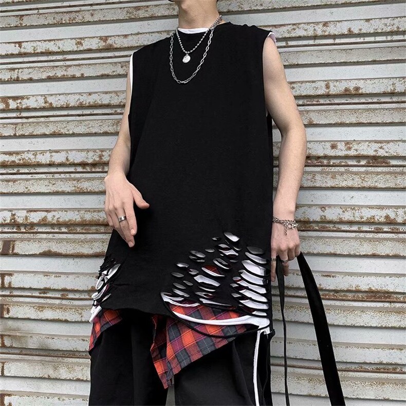 夏季韩版ins男女情侣宽松高街暗黑破洞背心上衣潮无袖BX52-P22,男装背心/马甲,星座1008