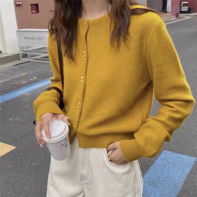 秋冬新款纯色针织单排扣开衫时尚百搭,针织衫/毛衣,冀清阳荣