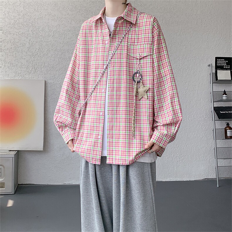 （带配件）CS1158-特批45控88秋季新款男女格子短袖大码男衬衫,男装T恤,电商A059
