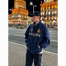 春秋季韩版时髦复古学院cleanfit刺绣短款夹克男士宽松撞色外套潮，男装夹克，四季星座505