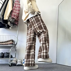 格子裤子男女秋冬2024新款高腰垂感休闲拖地复古加绒阔腿裤-BK922，男装休闲裤，星座601-2