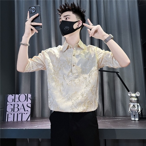 提花刺绣衬衫七分袖男潮牌社会小伙店主风301C-CS25-特P58控78图片