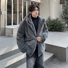 座山雕毛绒仿皮草连帽冬季棉服美式复古男女同款外套892P125，男装棉衣，电商A458A