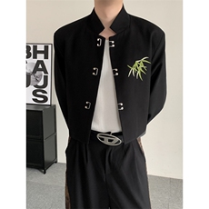 新中式小众金属扣竹叶刺绣短款西装外套上衣男女休闲新中式西服，男装西服，星座909