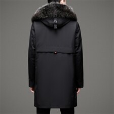 D1988冬季男士派克服可脱卸兔毛内胆连帽中长款风衣P720，男装皮衣，电商B360