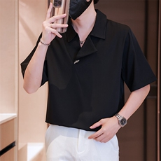 小伙立领纯色衬衫男休闲宽松风刺绣衬衣轻熟风A236-82578-P45，男装衬衫，电商A236
