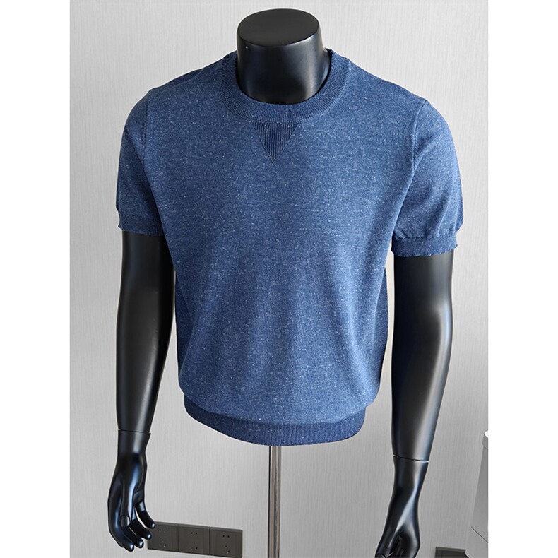 盗图老钱风设计感冰丝圆领针织短袖T恤打底衫E77136/P55控78，男装T恤，电商A243