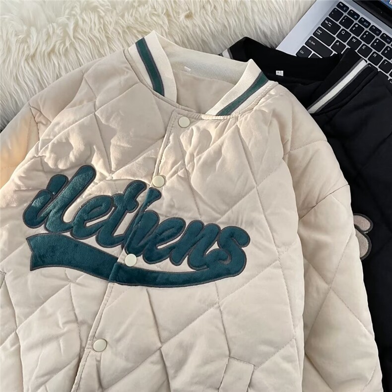美式复古菱格棉服男潮牌ins宽松棉衣秋冬情侣棒球服外套MY972-P60,男装棉衣,星座1008