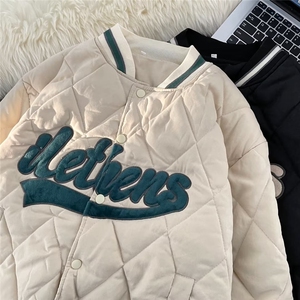 美式复古菱格棉服男潮牌ins宽松棉衣秋冬情侣棒球服外套MY972-P60图片