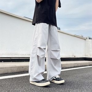 美式褶皱伞兵工装裤男女夏季潮牌宽松设计感阔腿弯刀裤速干休闲裤图片