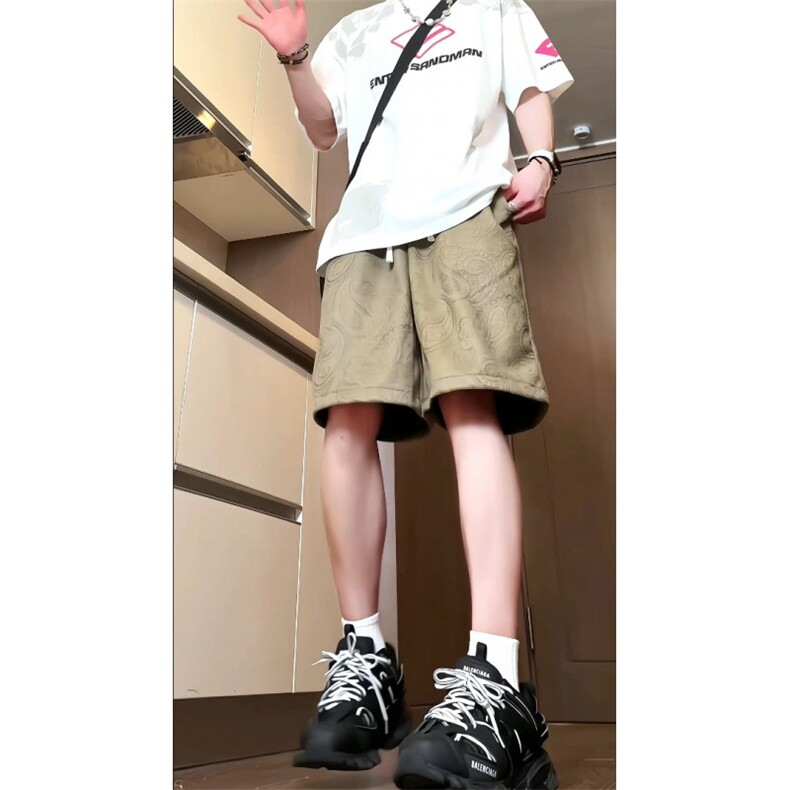 重磅麂皮绒烫金工艺现货休闲短裤五分裤抽绳男K9928-P48图片