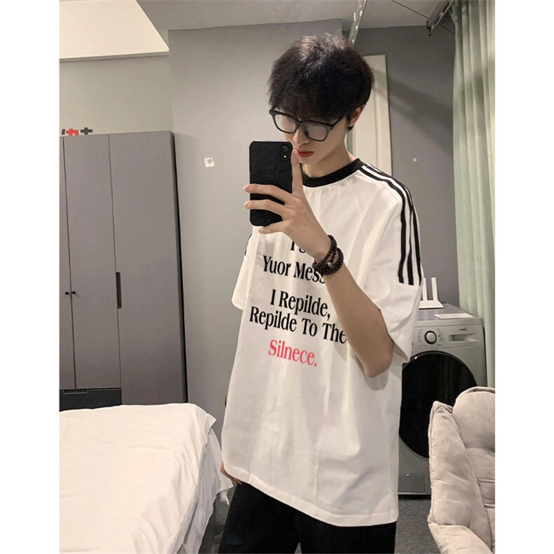 夏季美式高街重磅纯棉三条杠织带撞色男女短袖T恤ZD360-特P30,男装T恤,电商A486