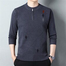 新款2023秋季印花休闲中年男士圆领半拉链针织衫毛衣套头男装潮，男装针织衫/毛衣，电商B212（原钱塘6029）
