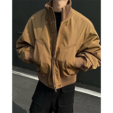 抖音得物美式潮休闲夹克春季立领纯色复古工装加厚棉服外套MF01，男装夹克，电商A443