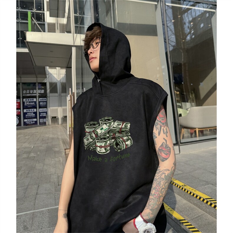 麂皮绒连帽背心坎肩男T恤美式港风JLB457-P30控48,男装T恤,电商B370