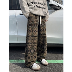 8XL-M羊羔绒裤子男冬季加绒加厚民族风重磅针织棉裤大码KZ023P78，男装休闲裤，电商B312