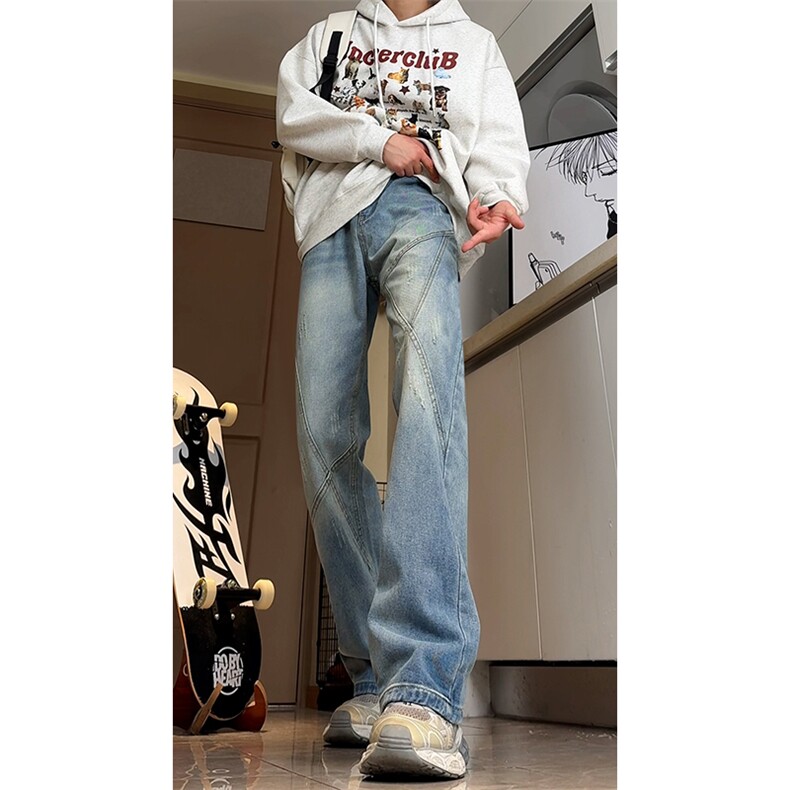 高品质B221美式ins高街解构宽松微喇牛仔裤LK24343-P65控88,男装牛仔裤,电商B221