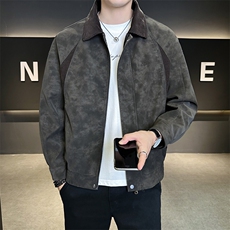 秋季夹克男2025新款翻领潮牌拼接男装皮衣外套A313-K275002-P155，男装皮衣，电商A313