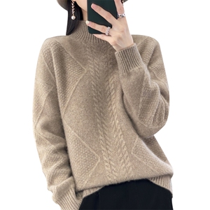 重磅加厚100纯羊毛半高领毛衣女2025新款保暖绞花内搭针织打底衫图片
