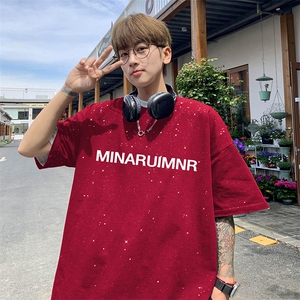 量大优供抖音视频 支持得物配合二开美式满天星亮片短袖T恤MTX285图片