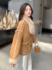 【现货】数据好刺绣皮毛一体外套--配围脖P200-K298，女装棉衣/棉服，浙宝128A